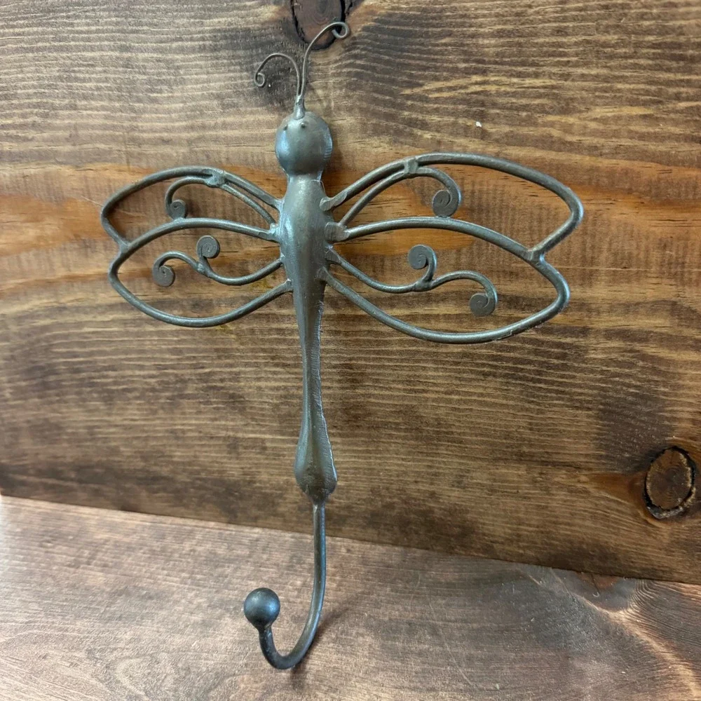 Vintage Rustic Cast Iron Dragonfly Wall Hook Decorative Metal Hanger Bronze
